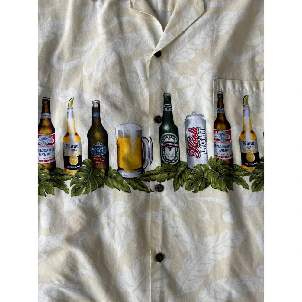 Vintage Aloha Republic Hawaiian Shirt Button XL USA Made 90s Beer Mens Beige NWT